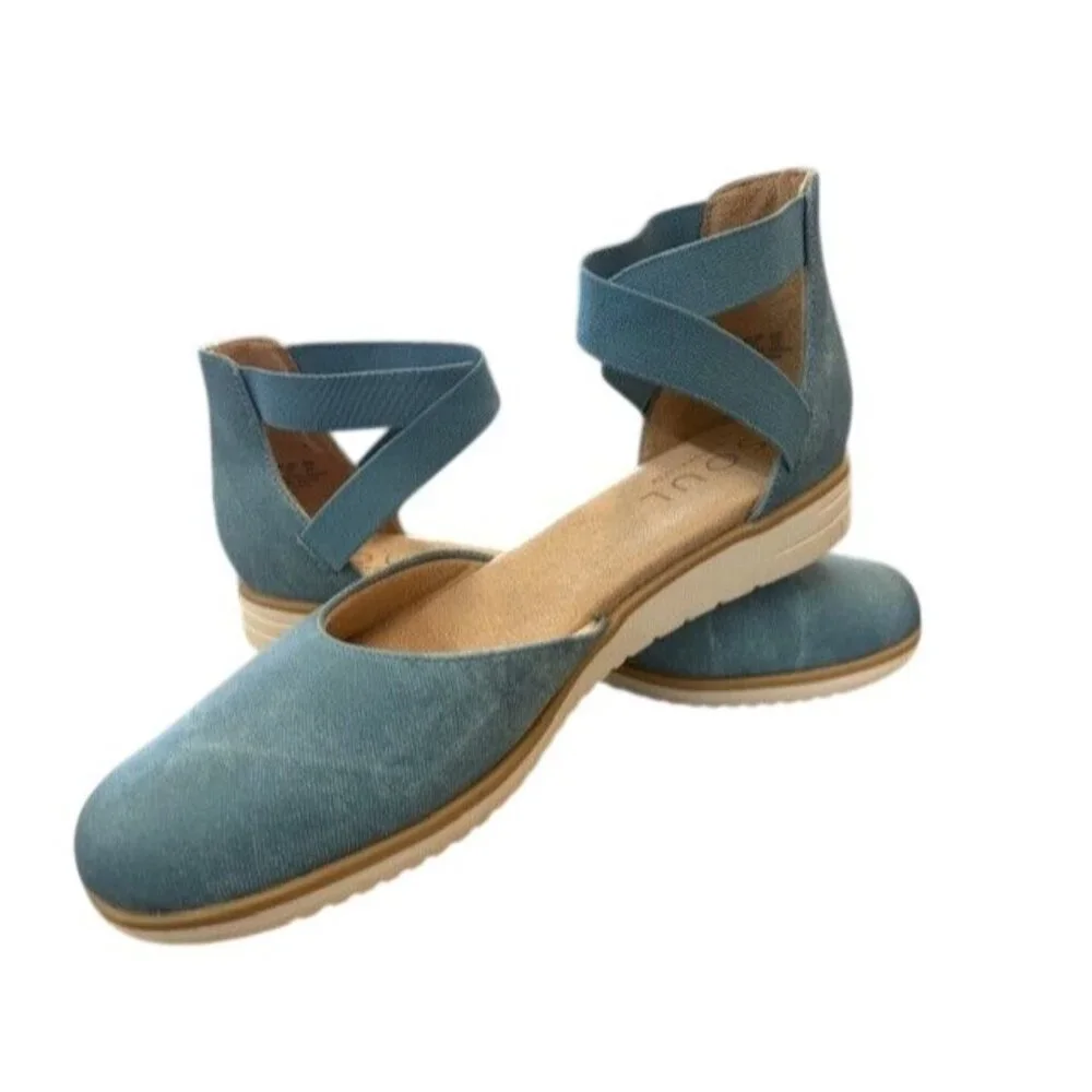 Soul Naturalizer Womens Intro Blue Denim Ankle Strap Flat Shoes Size 10M - Picture 1 of 7